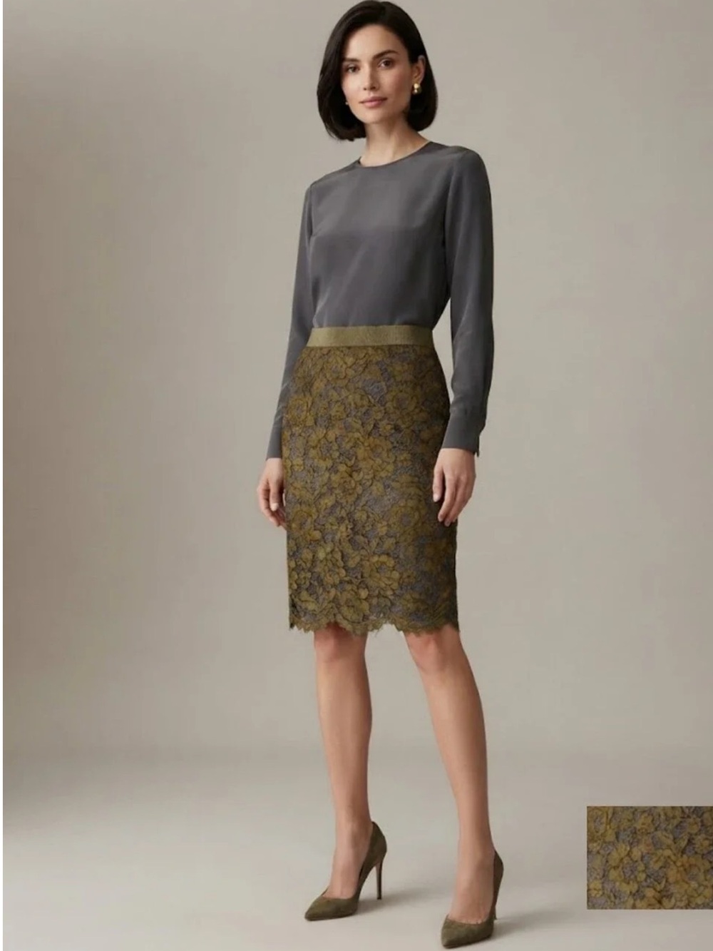 LOFT Olive Lace Pencil Skirt Size 12